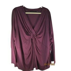 Dialogue Purple Long Sleeve Front Knot Novelty Poly/Rayon Top Womens Size 3X